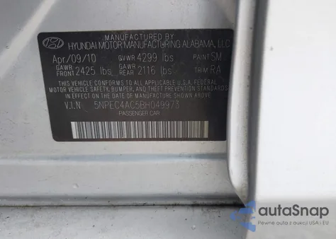 2011 Hyundai Sonata Se из США, поврежденный, VIN 5NPEC4AC5BH049973